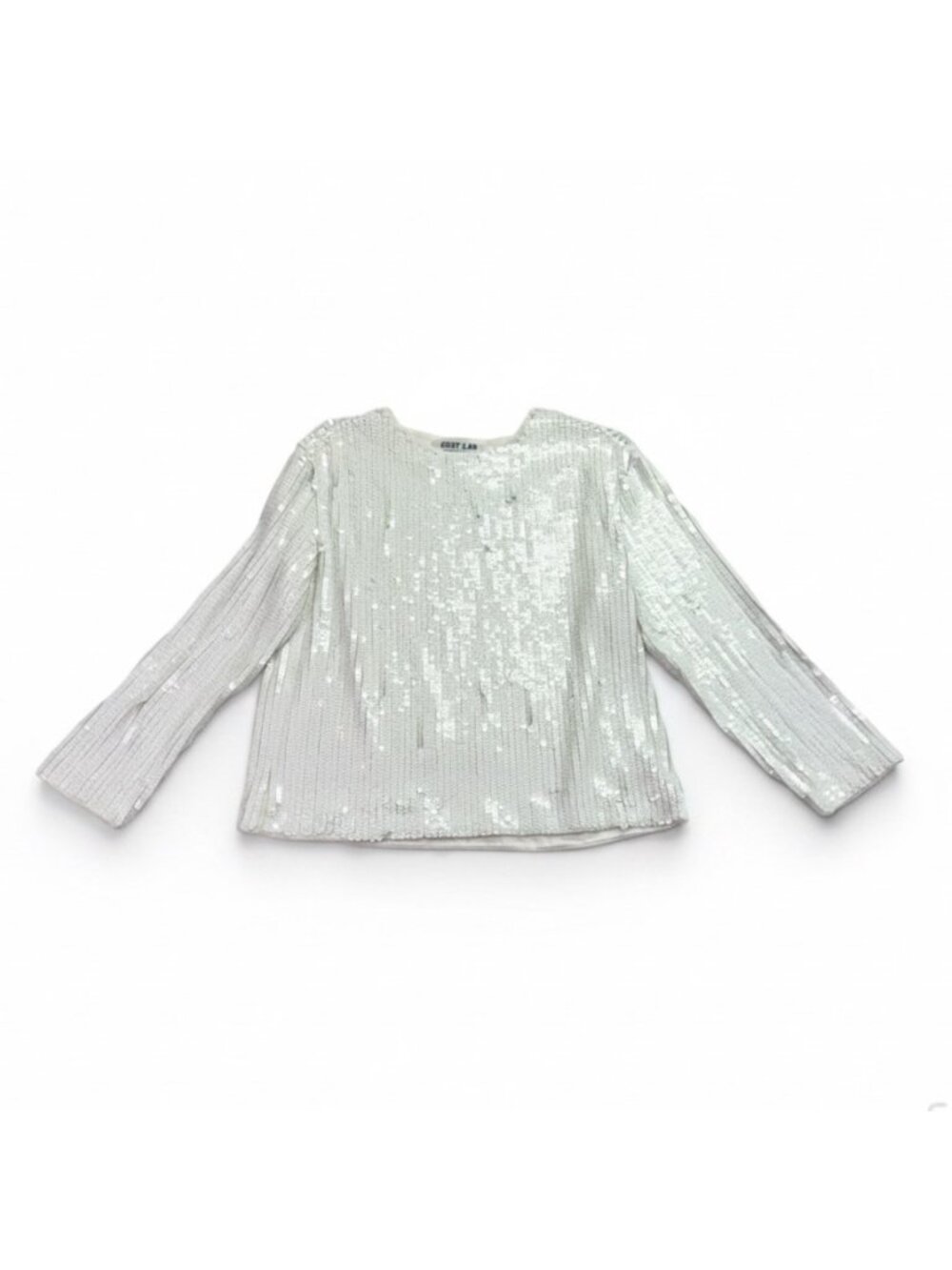 Grey Lab Womens White Sequin Long Sleeve Top Lightweight Shine Size M